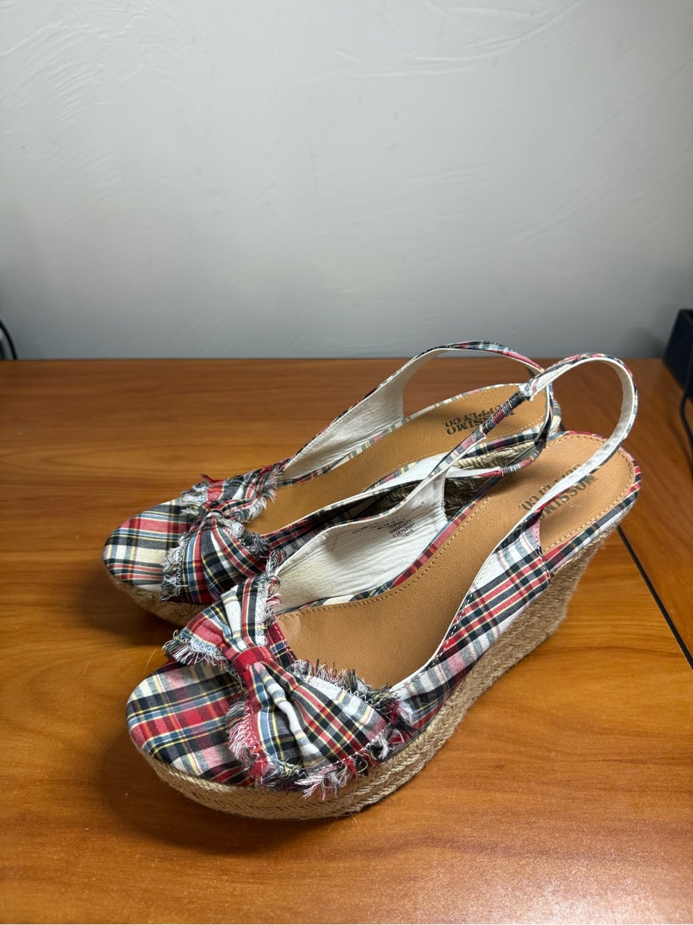 Mossimo Supply Co. Y2K Tartan Plaid Bow Espadrille Wedge Heel Slingback W10